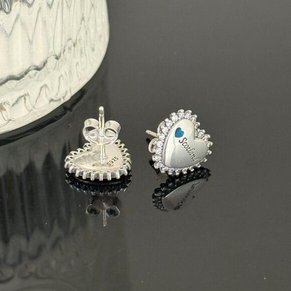 Love Scotland Earrings Heart bling S925 Sterling Silver Handmade Ear Stud - Picture 4 of 5